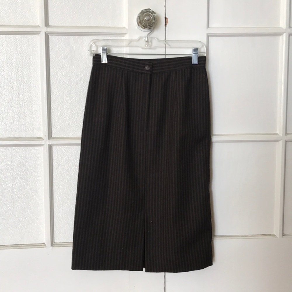 Vintage Evelyne brown + black striped pencil skirt
